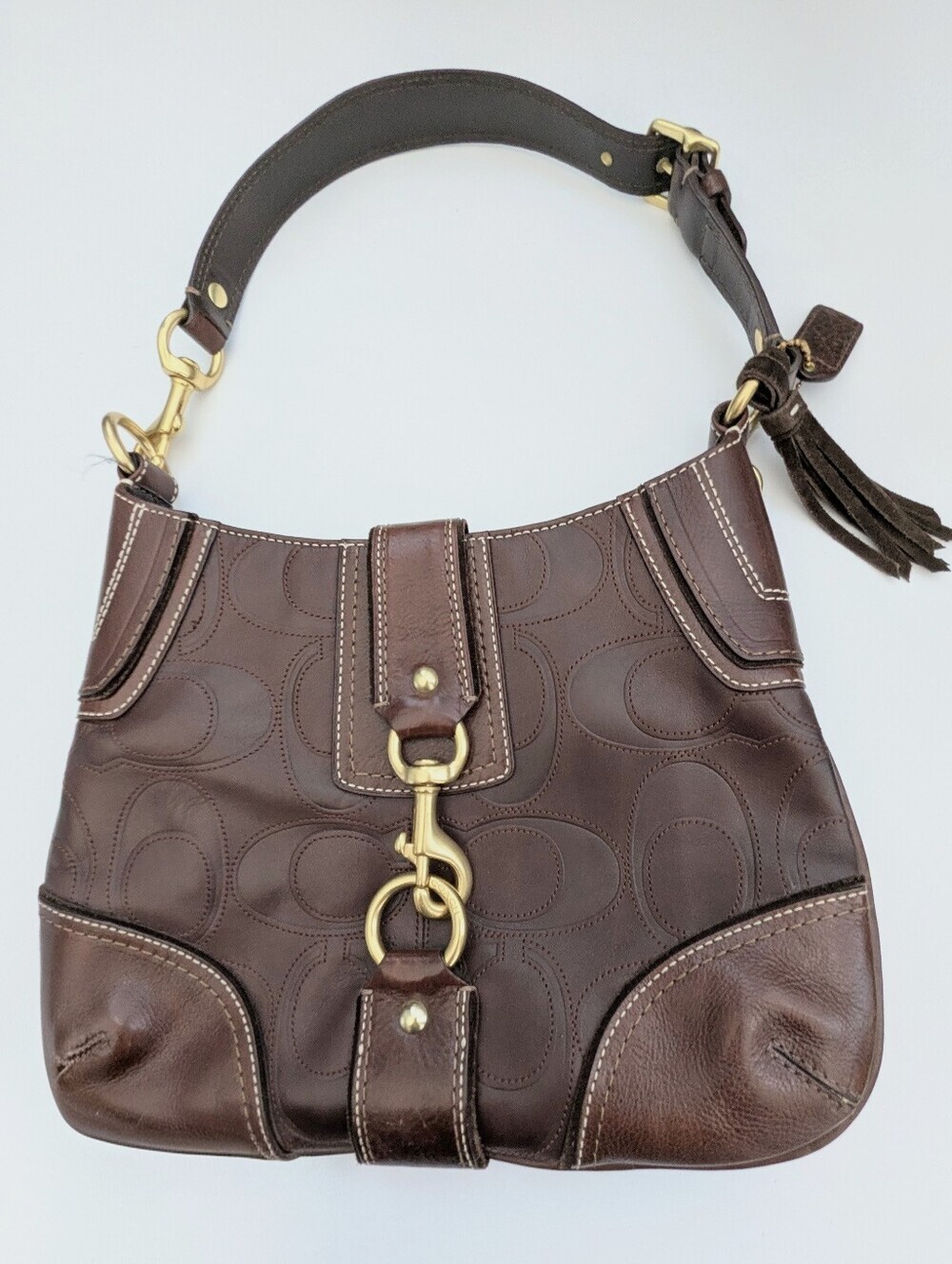 Vintage Coach Hampton Brown Embossed Stitch Signature Leather Hobo Bag/Purse
